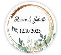 MameArt 50 PCS Étiquettes Mariage Personnalisés Prénom, 4cm Autocollants pour Mariage Anniversaire Ans Baptême Cadeaux Fête (Flores 08), (1AL0101A)