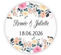 MameArt 50 PCS Étiquettes Mariage Personnalisés Prénom Guirlande, 4cm Autocollants pour Mariage Anniversaire Ans Baptême Cadeaux Fête (Guirlande B), (1AL0120A)