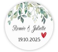 MameArt 50 Pièces Autocollants Personnalisés Mariage, Fleurs avec Coeur Prénom, 4cm Stickers Étiquettes Dragées Mariage Anniversaire Ans Baptême Cadeaux Fête AL0122 (Coeur E)