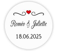 MameArt 50 Pièces Étiquettes Autocollants Mariage Personnalisés Coeur, 4cm Autocollants pour Mariage Anniversaire Ans Baptême Cadeaux Fête (Blanche)