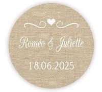 MameArt 50 Pièces Étiquettes Autocollants Mariage Personnalisés Coeur, 4cm Autocollants pour Mariage Anniversaire Ans Baptême Cadeaux Fête (Lin)
