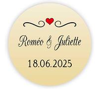 MameArt 50 Pièces Étiquettes Autocollants Mariage Personnalisés Coeur, 4cm Autocollants pour Mariage Anniversaire Ans Baptême Cadeaux Fête (Or 2) 1AL0104A