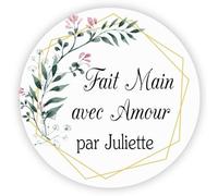 MameArt 50 STICKERS 4cm Autocollants Personnalisées Fait Main avec Amour Fleurs, Stickers Étiquettes Dragées Mariage, Paquet Cadeau Ans Baptême Fête (Fleurs B) 1FR0901A