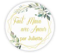MameArt 50 STICKERS 4cm Autocollants Personnalisées Fait Main avec Amour Fleurs, Stickers Étiquettes Dragées Mariage, Paquet Cadeau Ans Baptême Fête (Fleurs A) 1FR0901A