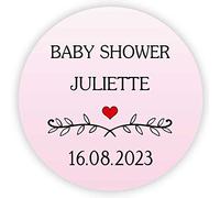 MameArt 50 STICKERS Autocollants Personnalisée Baby shower, Prénom et Date, 4cm Étiquettes Autocollants pour BABY SHOWER Ans Baptême Cadeaux Fête (Rose)