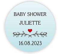 MameArt 50 STICKERS Autocollants Personnalisée Baby shower, Prénom et Date, 4cm Étiquettes Autocollants pour BABY SHOWER Ans Baptême Cadeaux Fête (Bleu)