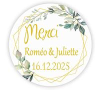 MameArt 50 STICKERS Autocollants Personnalisée Mariage, Merci avec Prénom et Date, 4cm Étiquettes Autocollants pour Mariage Anniversaire Ans Baptême Cadeaux Fête (Or) 1FR0212A