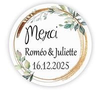 MameArt 50 STICKERS Autocollants Personnalisée Mariage, Merci avec Prénom et Date, 4cm Étiquettes Mariage Anniversaire Ans Baptême Cadeaux Fête (Noire 2)