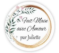 MameArt 50pcs 4cm Autocollants Personnalisées, Fait Main avec Amour Fleurs, Handmade Stickers Étiquettes Dragées Mariage Ans Baptême Paquet Cadeau Fête (Fleurs I)