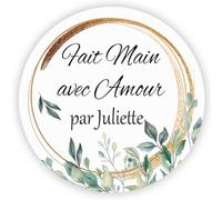 MameArt 50pcs 4cm Autocollants Personnalisées, Fait Main avec Amour Fleurs, Handmade Stickers Étiquettes Dragées Mariage Ans Baptême Paquet Cadeau Fête (Fleurs G)