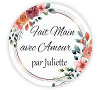 MameArt 50pcs 4cm Autocollants Personnalisées, Fait Main avec Amour Fleurs, Handmade Stickers Étiquettes Dragées Mariage Ans Baptême Paquet Cadeau Fête (Fleurs E)