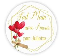 MameArt 50pcs 4cm Autocollants Personnalisées, Fait Main avec Amour Fleurs, Handmade Stickers Étiquettes Dragées Mariage Ans Baptême Paquet Cadeau Fête (Fleurs D)
