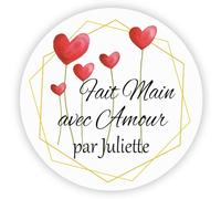 MameArt 50pcs 4cm Autocollants Personnalisées, Fait Main avec Amour Fleurs, Handmade Stickers Étiquettes Dragées Mariage Ans Baptême Paquet Cadeau Fête (Fleurs F)