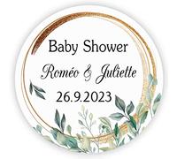 MameArt 50PCS Autocollants Personnalisée Baby Shower, Fleurs avec Prénom et Date, 4cm Étiquettes Autocollants pour BABY SHOWER Ans Baptême Cadeaux Fête (Fleur 1)