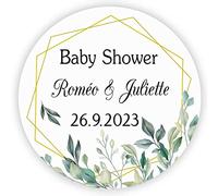MameArt 50PCS Autocollants Personnalisée Baby Shower, Fleurs avec Prénom et Date, 4cm Étiquettes Autocollants pour BABY SHOWER Ans Baptême Cadeaux Fête (Fleur 4)