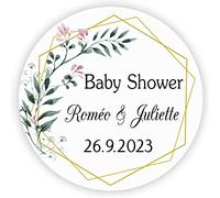 MameArt 50PCS Autocollants Personnalisée Baby Shower, Fleurs avec Prénom et Date, 4cm Étiquettes Autocollants pour BABY SHOWER Ans Baptême Cadeaux Fête (Fleur 3)