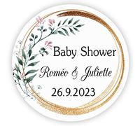 MameArt 50PCS Autocollants Personnalisée Baby Shower, Fleurs avec Prénom et Date, 4cm Étiquettes Autocollants pour BABY SHOWER Ans Baptême Cadeaux Fête (Fleur 6)