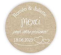 MameArt 50pcs Autocollants Personnalisés Mariage, Étiquettes Merci pour votre présence Coeur, 4cm Stickers Dragées Mariage Baptême Cadeaux Fête (FR01), 1FR0201B