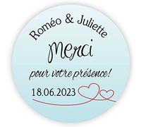 MameArt 50pcs Autocollants Personnalisés Mariage, Étiquettes Merci pour votre présence Coeur, 4cm Stickers Dragées Mariage Baptême Cadeaux Fête (FR04)