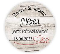 MameArt 50pcs Autocollants Personnalisés Mariage, Étiquettes Merci pour votre présence Coeur, 4cm Stickers Dragées Mariage Baptême Cadeaux Fête (FR09)