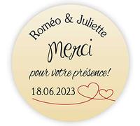 MameArt 50pcs Autocollants Personnalisés Mariage, Étiquettes Merci pour votre présence Coeur, 4cm Stickers Dragées Mariage Baptême Cadeaux Fête (FR06), 1FR0201B