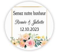 MameArt 50x Autocollants Personnalisées Mariage Semez notre bonheur, 4cm Étiquettes Dragées Mariage Anniversaire Cadeaux Fête (Fleurs 6) 1FR0306A
