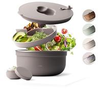 MAMEIDO Boîte à Salade à emporter 1,5 l, Lunch Box en acier, Bento Box, Saladier sans BPA, Bol avec récipient à vinaigrette étanche, Boîte à repas avec compartiments, Meal Prep (Taupe Grey)