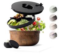 MAMEIDO Boîte à Salade à emporter 1,5 l, Lunch Box en acier, Bento Box, Saladier sans BPA, Bol avec récipient à vinaigrette étanche, Boîte à repas avec compartiments, Meal Prep (Oak Wood)