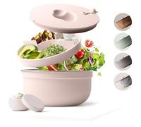 MAMEIDO Boîte à Salade à emporter 1,5 l, Lunch Box en acier, Bento Box, Saladier sans BPA, Bol avec récipient à vinaigrette étanche, Boîte à repas avec compartiments, Meal Prep (Blush Kissed)