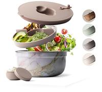 MAMEIDO Boîte à Salade à emporter 1,5 l, Lunch Box en acier, Bento Box, Saladier sans BPA, Bol avec récipient à vinaigrette étanche, Boîte à repas avec compartiments, Meal Prep (Pearl Marble)