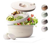 MAMEIDO Boîte à Salade à emporter 1,5 l, Lunch Box en acier, Bento Box, Saladier sans BPA, Bol avec récipient à vinaigrette étanche, Boîte à repas avec compartiments, Meal Prep (Ivory Beige)