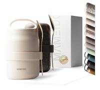 MAMEIDO Boîtes Alimentaires Isothermes 800 ml, pot de yaourt à emporter acier inoxydable, gobelet isotherme pour repas anti-fuite, lunchbox sans BPA (Ivory Beige)