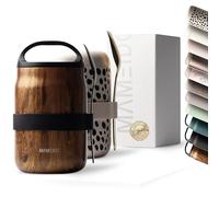 MAMEIDO Boîtes Alimentaires Isothermes repas avec anse 800 ml, pot de yaourt à emporter acier inoxydable, gobelet isotherme pour repas anti-fuite, lunchbox sans BPA (Oak Wood)