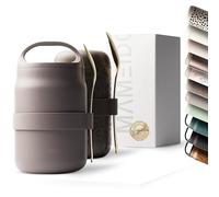 MAMEIDO Boîtes Alimentaires Isothermes repas avec anse 800 ml, pot de yaourt à emporter acier inoxydable, gobelet isotherme pour repas anti-fuite, lunchbox sans BPA (Taupe Grey)