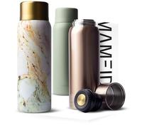 MAMEIDO Bouteille Isotherme avec Mug 1 l en Acier inox, Gourde Isotherme chaude 12h, Bouteille Thermo étanche sans BPA, café et thé (Pearl Marble Gold)