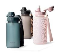 MAMEIDO Gourde 500 ml avec Paille & Marqueur de Temps de Motivation, Gourde Sport avec Dragonne, Gourde Enfant étanche, Bouteille d'eau sans BPA, Water Bottle (Ocean Bloom)