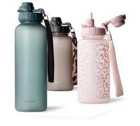 MAMEIDO Gourde avec Paille 1,5 l, Marqueur de Temps de Motivation, Gourde Sport avec Dragonne, Gourde étanche, Bouteille d'eau sans BPA, Water Bottle (Ocean Bloom)