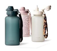 MAMEIDO Gourde avec Paille 1 l, Marqueur de Temps de Motivation, Gourde Sport avec Dragonne, Gourde étanche, Bouteille d'eau sans BPA, Water Bottle (Ocean Bloom)