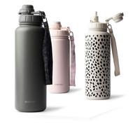 MAMEIDO Gourde Isotherme avec paille 1,2 l, Bouteille Isotherme inox sans BPA, Gourde étanche & Poignée de Transport, Water Bottle (Vintage Vogue)