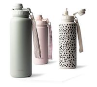 MAMEIDO Gourde Isotherme avec paille 500 ml, Bouteille Isotherme inox sans BPA, Gourde étanche & Poignée de Transport, Water Bottle (Desert Sage)