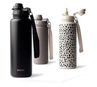 MAMEIDO Gourde Isotherme avec paille 700 ml, Bouteille Isotherme inox sans BPA, Gourde étanche & Poignée de Transport, Water Bottle (Rich Black)