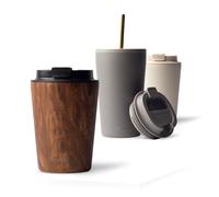 MAMEIDO Mug Isotherme 350 ml, Thermo Café étanche en acier inoxydable, Tasse Isotherme sans BPA, Mug Isotherme Cafe (Oak Wood)