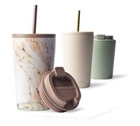 MAMEIDO Mug Isotherme avec Paille 470 ml, Thermo Café étanche en acier inox, Tasse Isotherme sans BPA, Mug Isotherme Cafe (Pearl Marble)