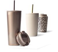 MAMEIDO Mug isotherme avec paille 700 ml (Rosé Quartz) | 4h chaud/16h froid, étanche & sans BPA, paille & couvercle rabattable, tasse isotherme pour café - compatible porte-gobelet