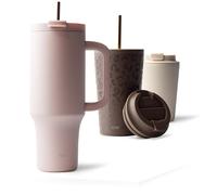 MAMEIDO Mug Isotherme avec Paille & anse 1200 ml, Thermo Café étanche en acier inox, Tasse Isotherme sans BPA, Mug Isotherme Cafe (Blush Kissed)