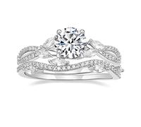 Mameloly Alliances rondes pour femme 1,5 ct plaqué œil de cheval oxyde de zirconium Bague de fiançailles torsadée sertie de l'infini Taille 4-12, Cuivre, Zircone cubique