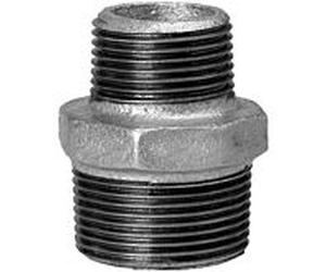 Mamelon double en fonte malléable Hermann Schmidt 3/4" x 1/2" filetage extérieur, galvanisé, réduit