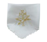 MaMeMi - Bougeoir 34 x 34 cm en satin - Avec broderie dorée de croix et colombe - Pour communion, baptême et mariage - Élégante petite bougie pour bougies de fête - Qualité de la marque MaMeMi