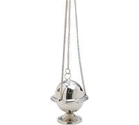 MaMeMi Brûle-encens en Laiton nickelé - 10 cm, argenté Brillant - Récipient à encens avec coupelle INOX - pour Charbon, résine et Herbes - Qualité Artisanale