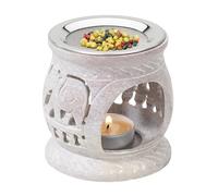 MaMeMi Brûle-Encens en Stéatite Ø8 cm H8,5 cm - Tamiz INOX, Motif Éléphant, Fait Main | pour Bougie Chauffe-Plat, Encens, Herbes et Résines